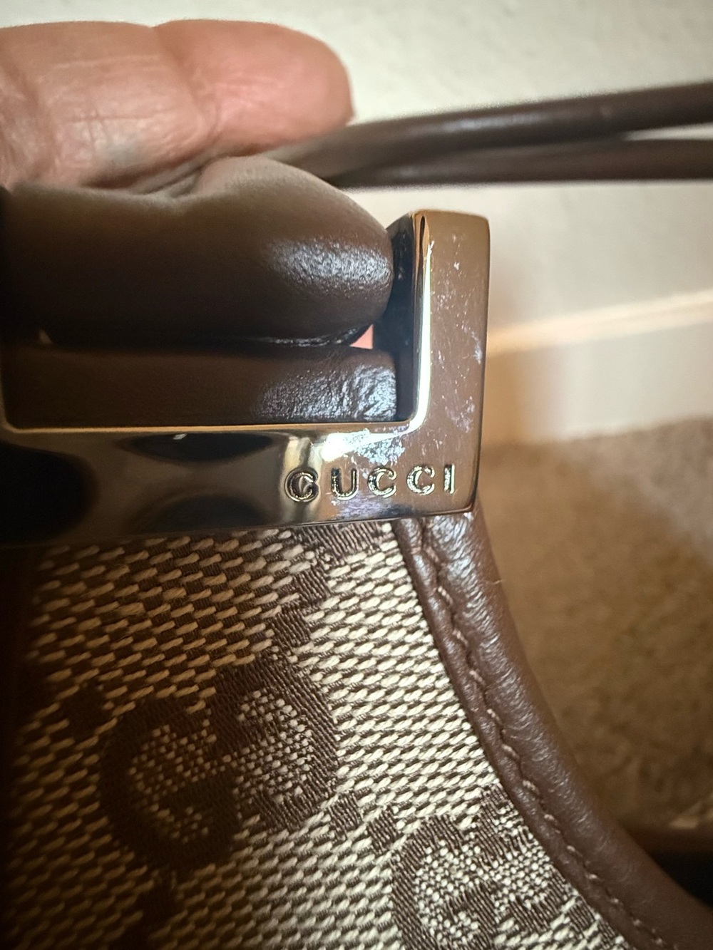 Gucci Jackie GG Canvas Bardot Shoulder Bag Brown Leather Made in Italy Authentic - Picture 7 of 13